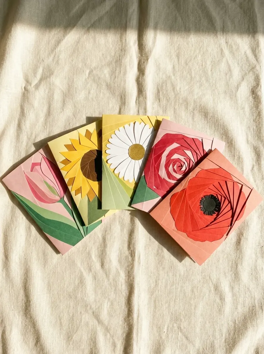 Tarjetas florales de plegado iris