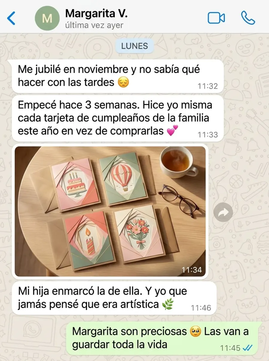 Captura de WhatsApp: Margarita hizo las tarjetas de cumpleaños de su familia